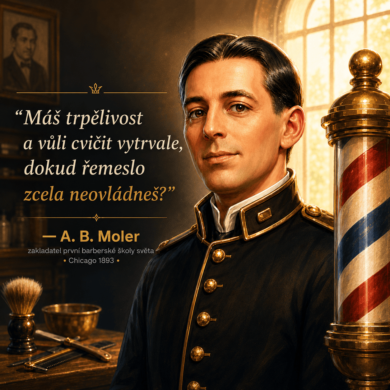 A. B. Moler — patron barberské školy světa (Chicago 1893)